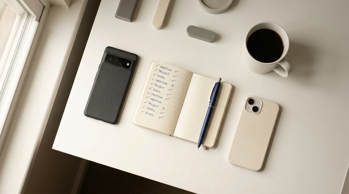 Person testing casino apps on iPhone and Android smartphones side by side on a desk