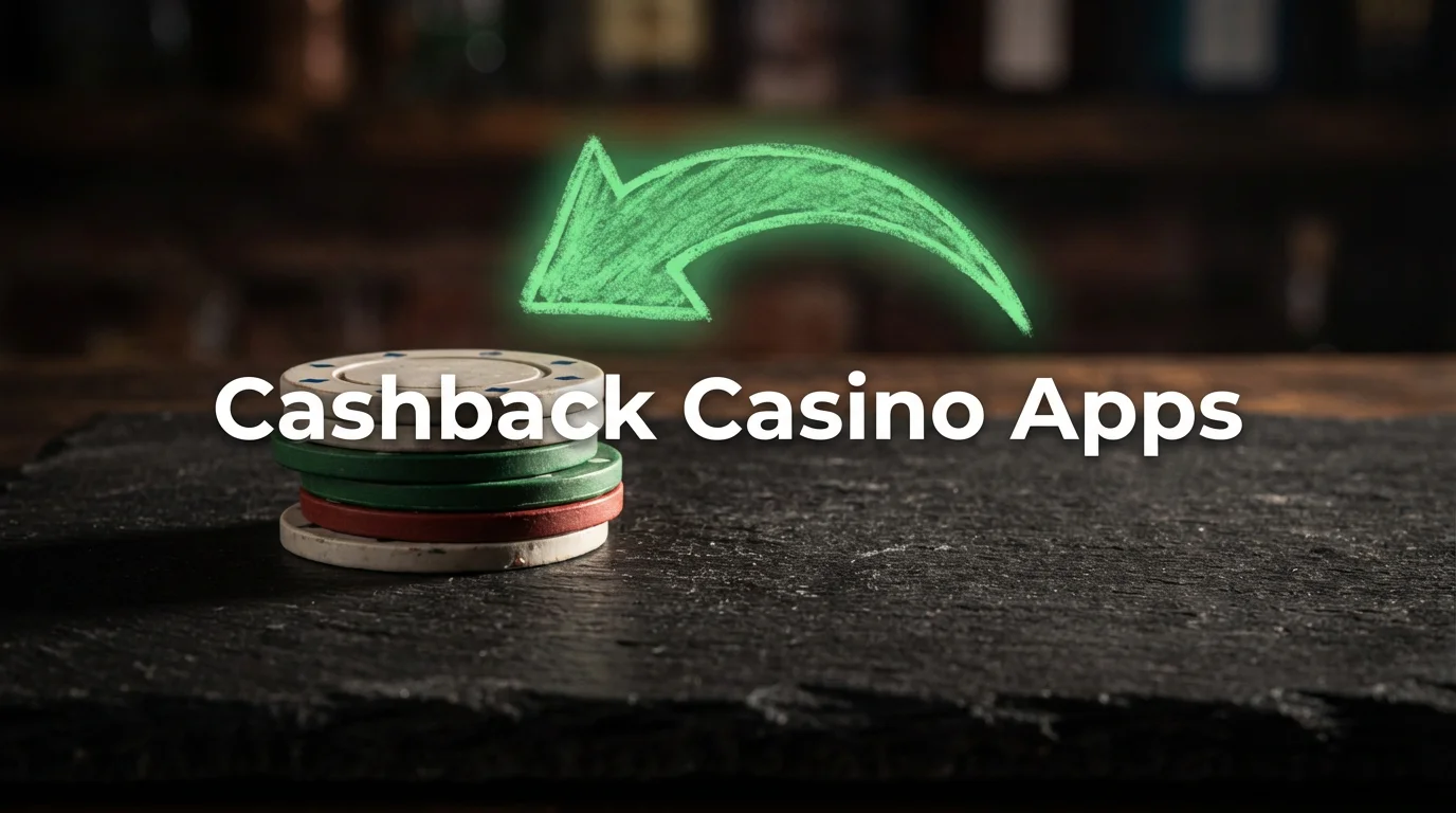 A green arrow curving back towards a small stack of poker chips on a dark surface