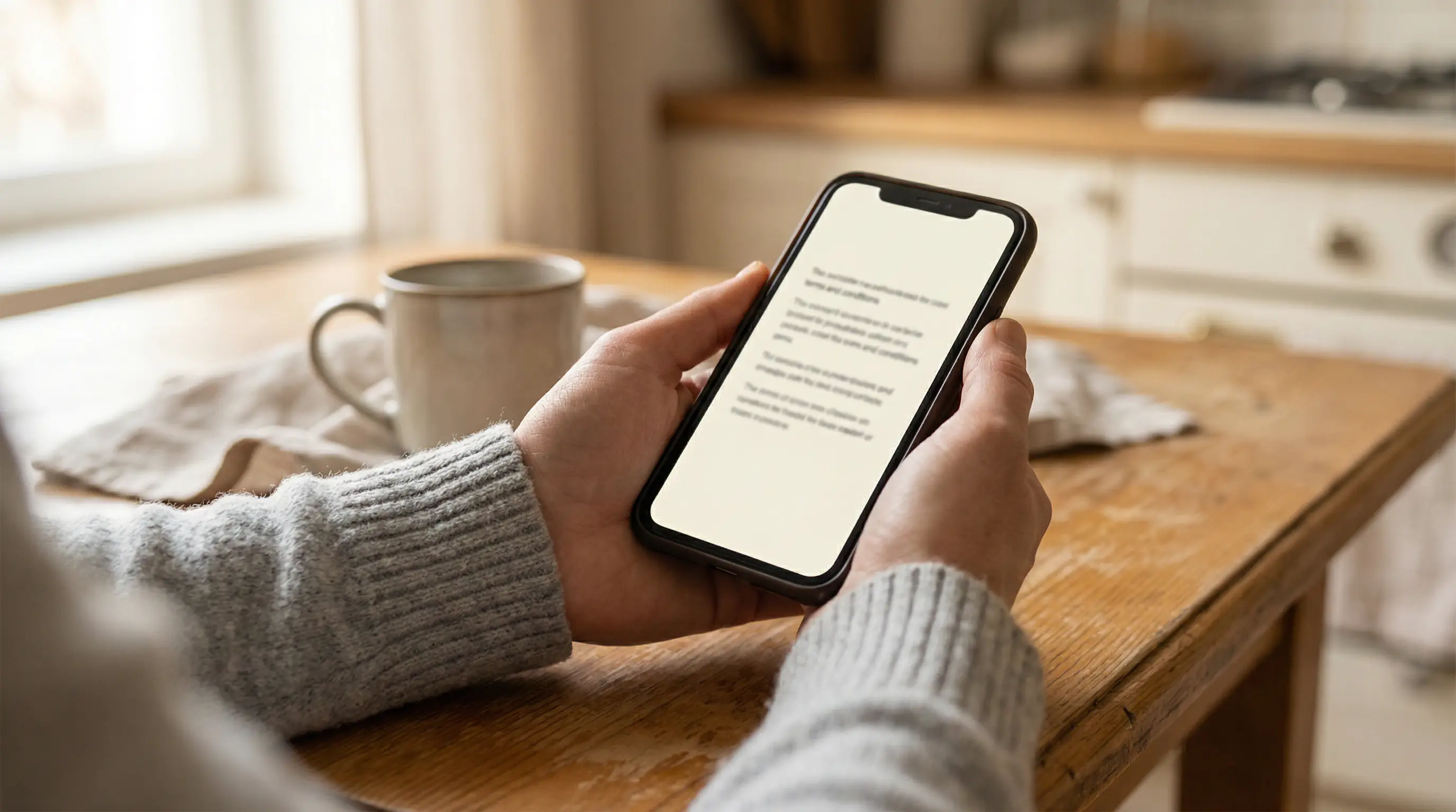 Close-up of a hand holding a smartphone showing casino app bonus terms and conditions