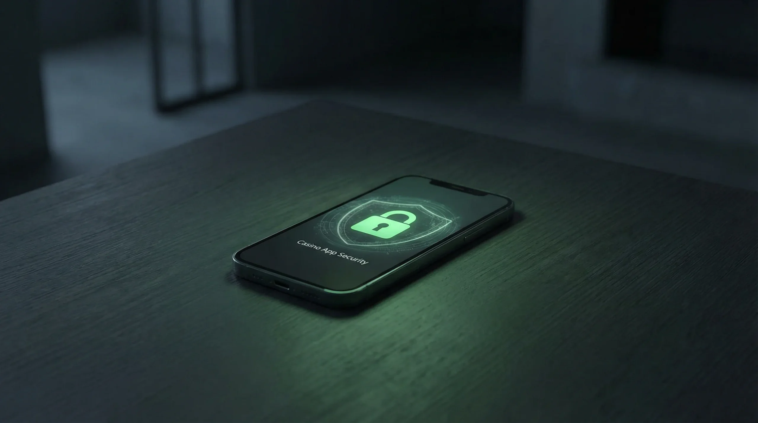 A padlock and a shield icon overlaid on a smartphone screen in a dark setting