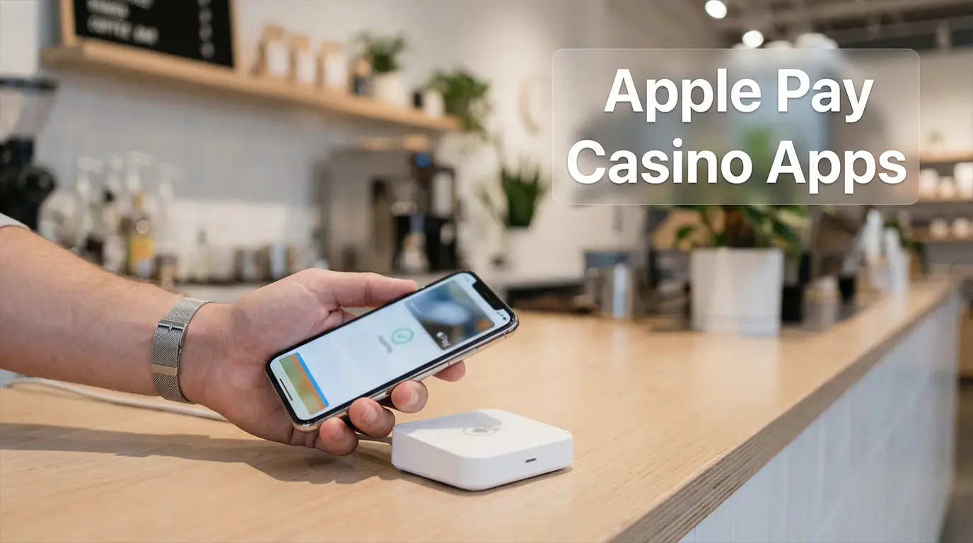 A person holding an iPhone near a contactless payment terminal with a green checkmark