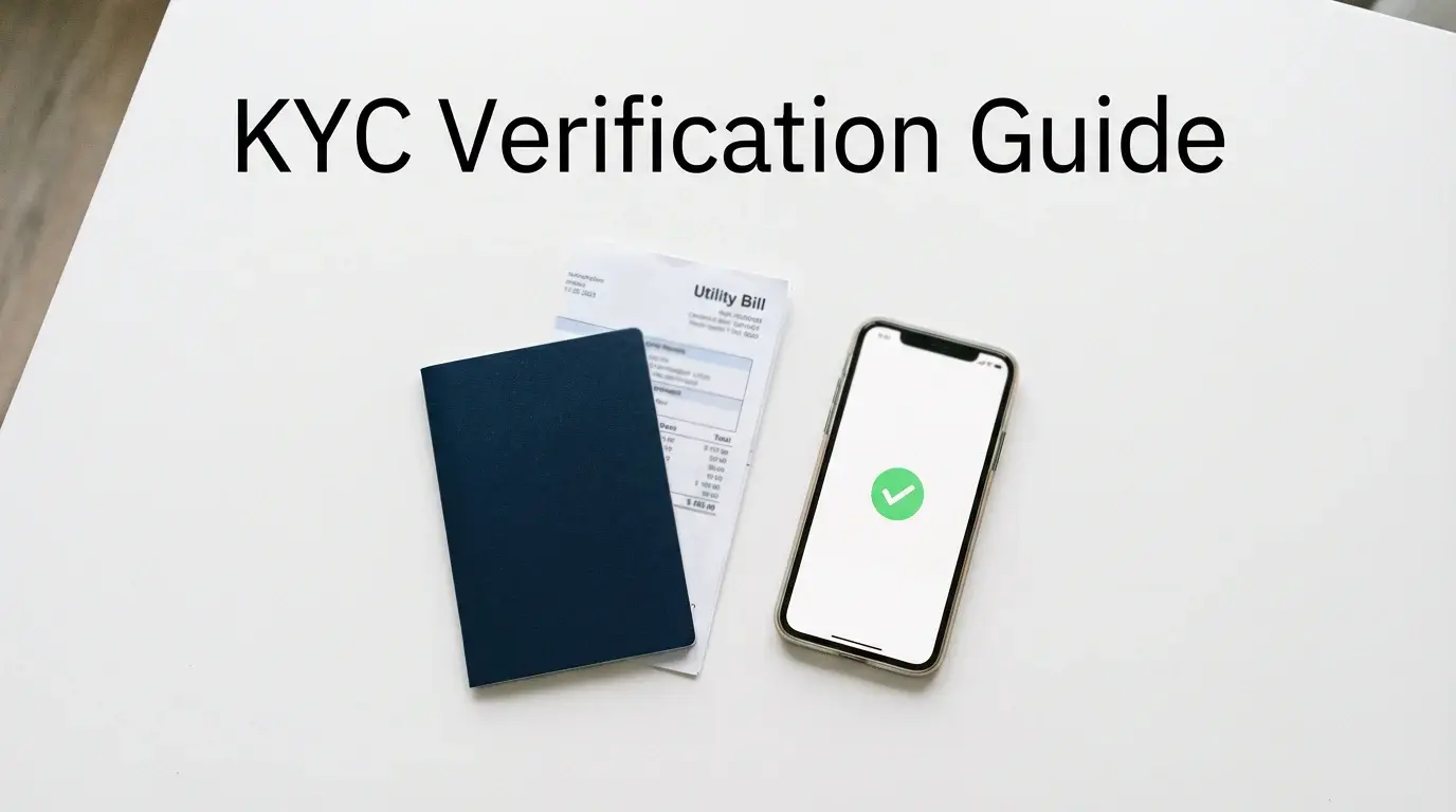 A passport and utility bill placed next to a smartphone on a desk for identity verification