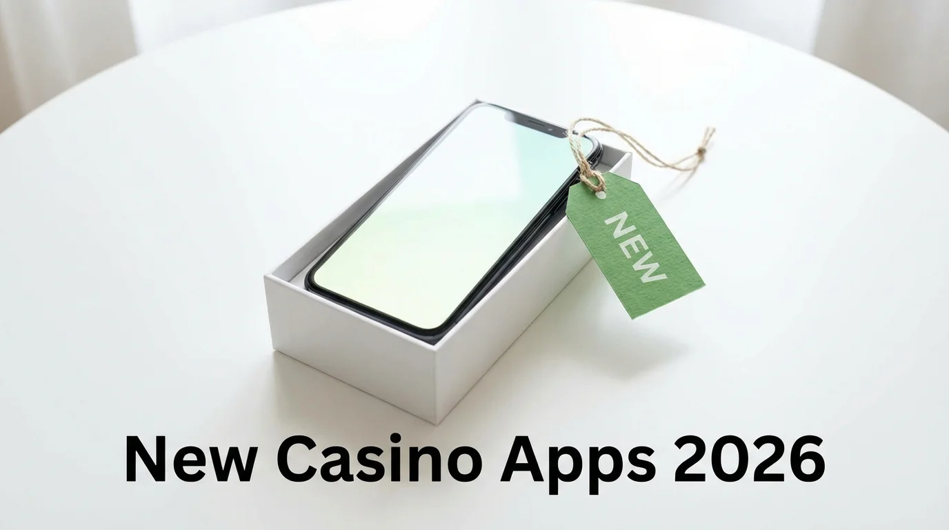 A freshly unboxed smartphone on a bright surface with a 'New' tag attached