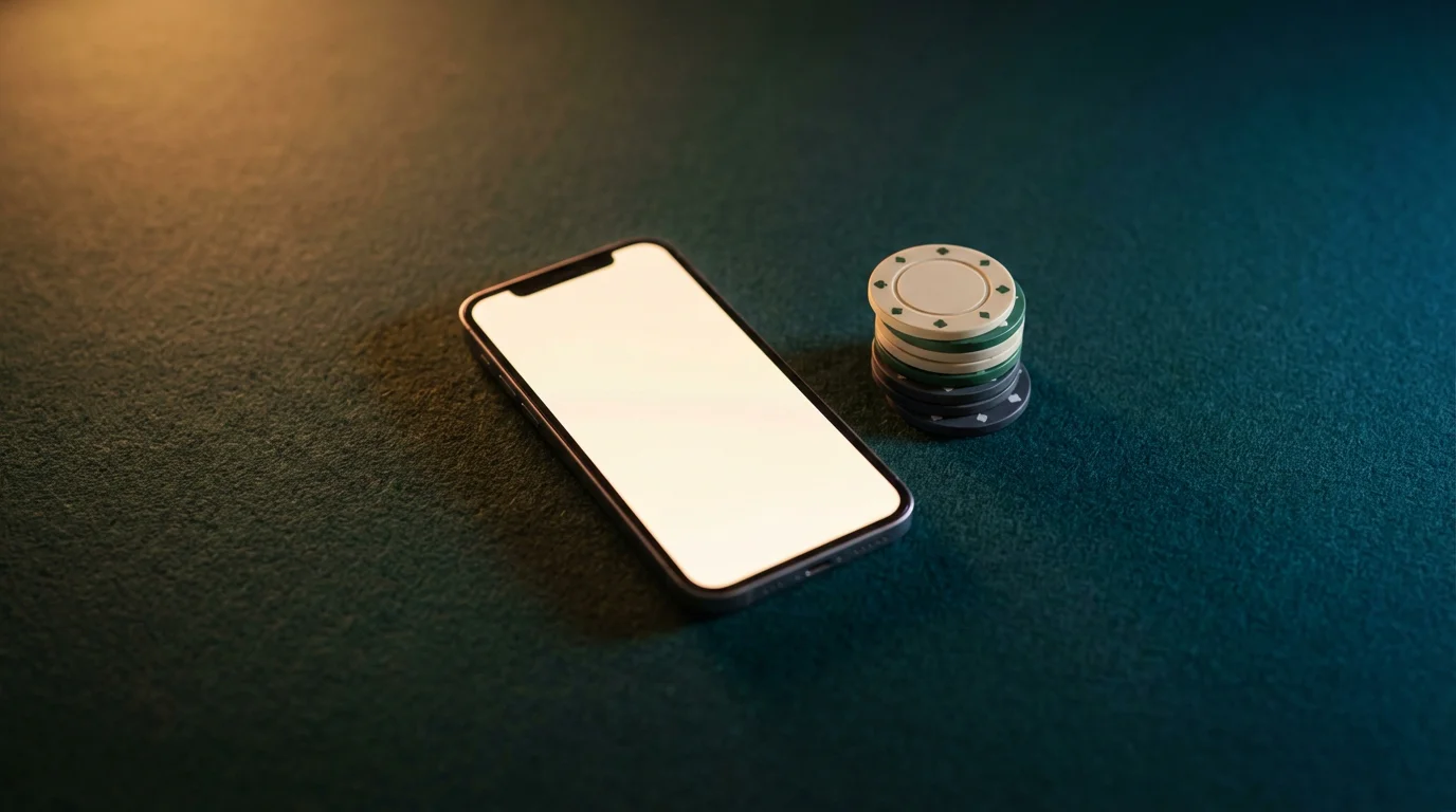 UK casino apps that pay real money — smartphone on green felt table with casino chips